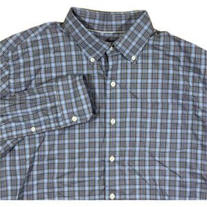 Peter Millar Brown & Blue Large Plaid Pocket Long Sleeve Button Down Shirt Men L